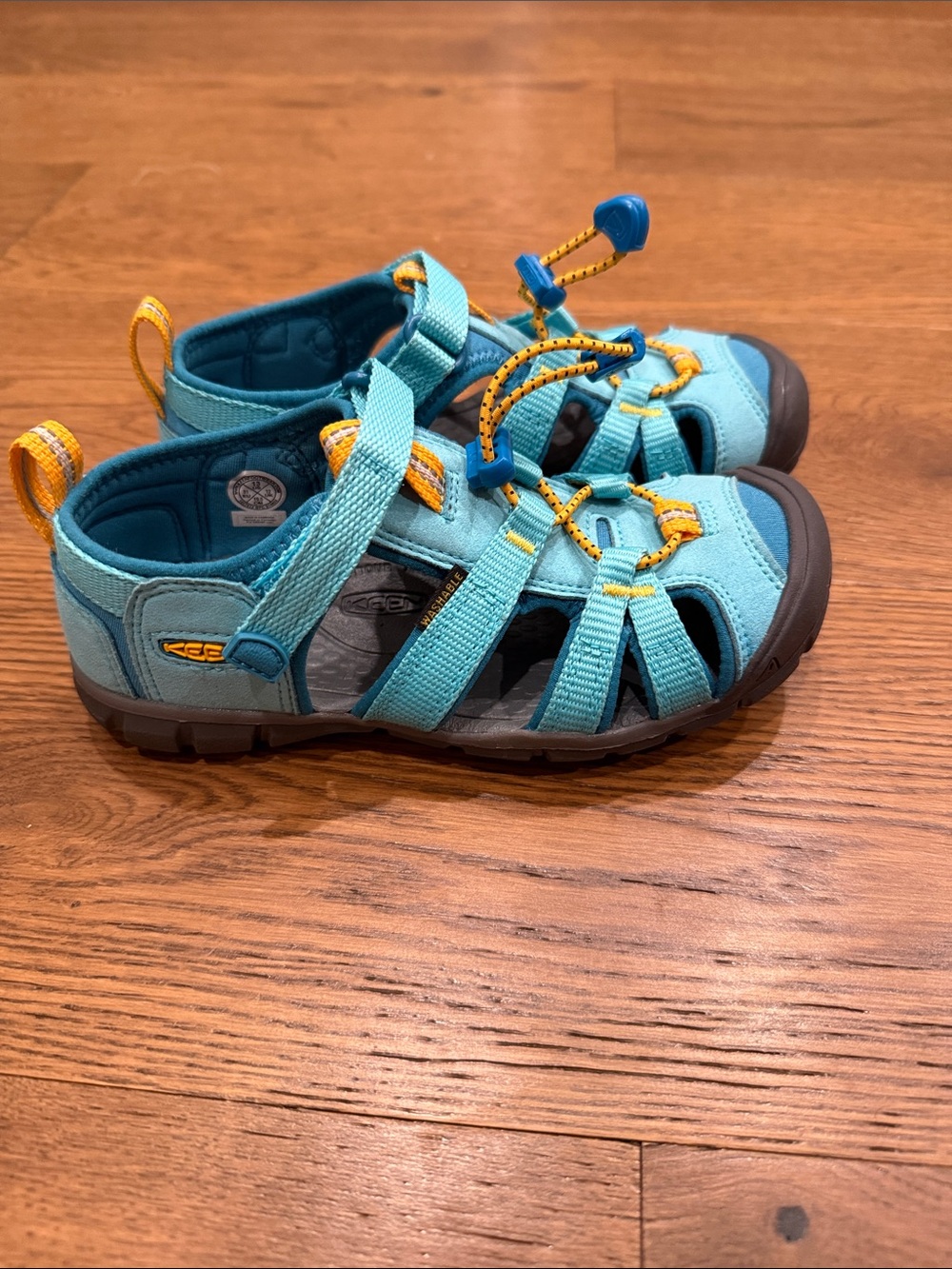 Keen Kids Aqua Sport Sandals in Teal with Yellow Accents